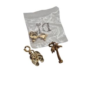 Diamonds International 3 Charm Set Sun Glass Palm Tree Flip Flops Gold Tome
